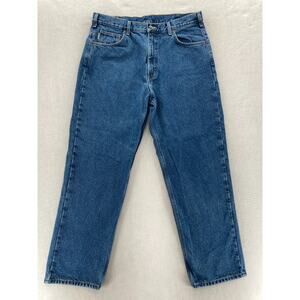 Carhartt Flannel Lined Jeans Mens 38x32 Relaxed Fit Tapered Leg Blue Denim B172